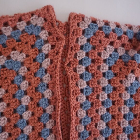 Handmade Crochet Granny Square Cardigan Dusty Rose & Blue Balletcore Sweater S - Picture 11 of 11